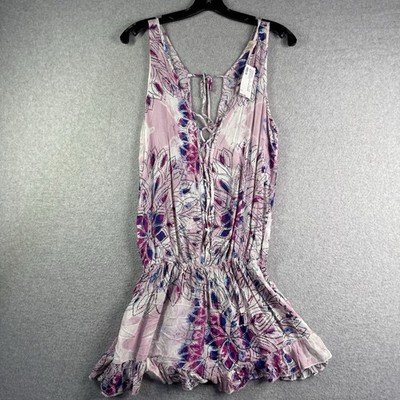 NWT Surf Gypsy Starburst Romper Women s Medium Lace Up Tie Dye Boho