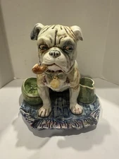 Adorable Victorian Majolica Glaze English Bulldog Pipe Holder Tobacco Holder