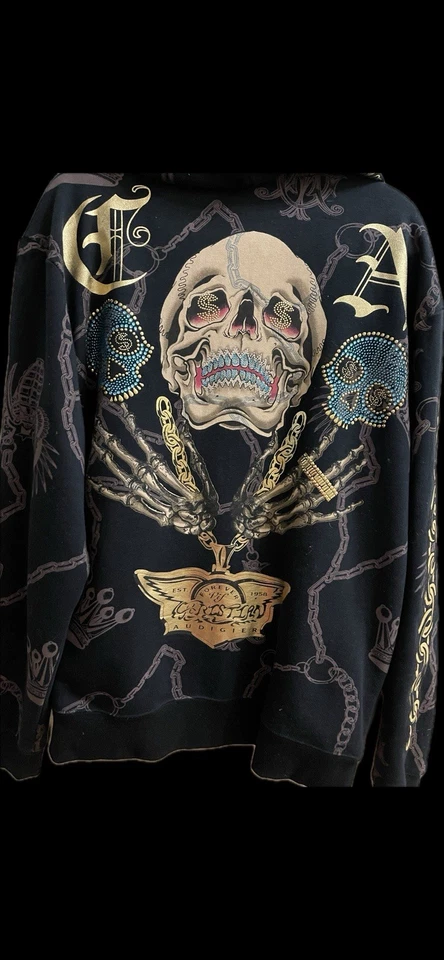Ed Hardy Christian Audigier Adornos Sudadera con Capucha Para Hombres XL Calavera Tigre Estrás Foto 4 de 4