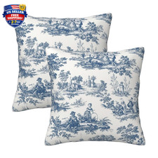 French Country Blue and White Throw Pillow Covers 20x20 Set of 2, Vintage Toi...