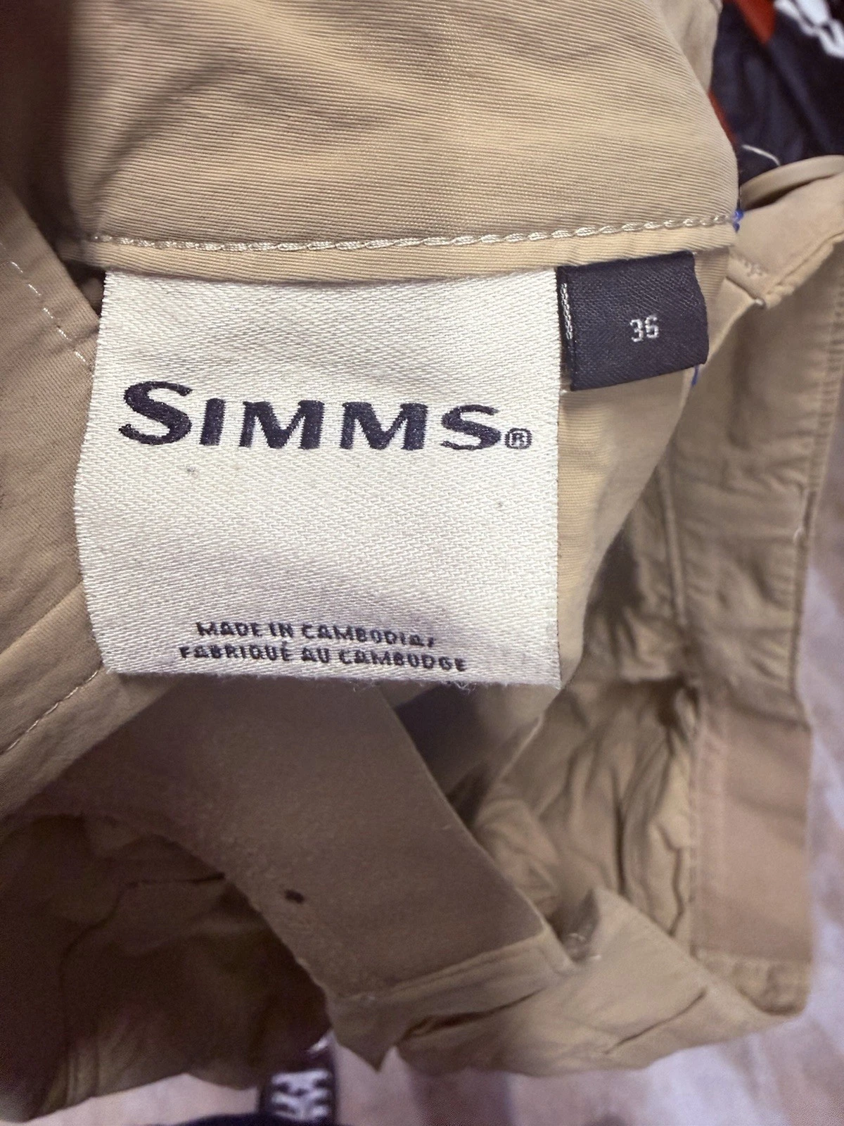 Simms Pants Mens 36x30 Beige Straight Elastic Waist Fishing Hiking Lightweight