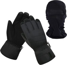 Women Ski Gloves, Winter Warmest Waterproof and Medium, Black with Balaclava