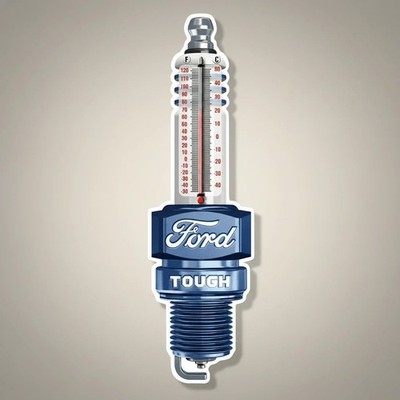 Ford Tough Spark Plug Embossed Metal Thermometer
