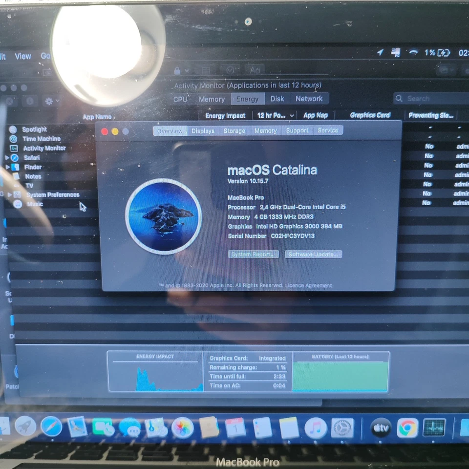 Macbook Pro 8.1 13,3 inch Catalina Intel i5 2,4hgz 4GB DDR3 Ram 120 Gb SSD - Image 2 of 4