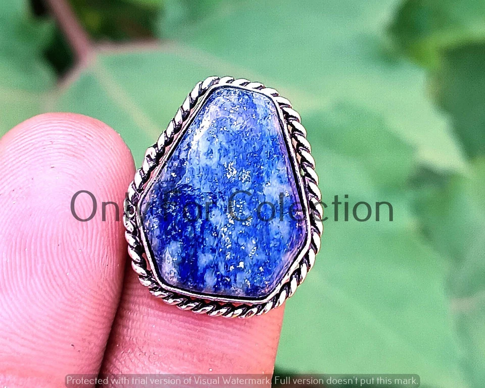 Alluring Lapis Lazuli Gemstone 925 Sterling Silver Plated Coffin Rings Lot - Image 3 of 4