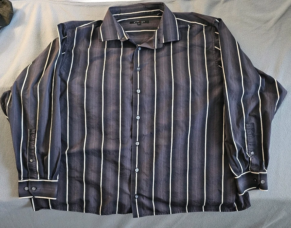 Men's Long Sleeve Button-Up Shirt Synergy Gray With White Stripes Size 2XL - Image 3 of 4
