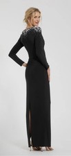 MAC DUGGAL 44063 Sz XL Beaded Jersey V Neck Faux Knot Gown Black