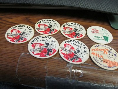 7 Generic Milk Bottle Caps 56mm Chocolate Milk, Vitamin D, Work Safely -I Didn't