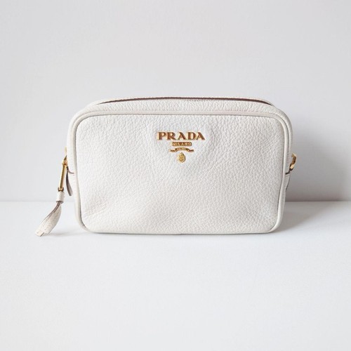 PRADA Leather Pouch Mini Shoulder White Gold