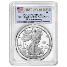 Presale - 2025-S Proof $1 American Silver Eagle Navy Privy PCGS PR70DCAM FDOI