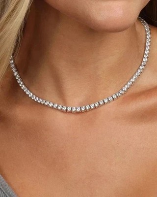 12CT Round Cut Lab Created Diamond Tennis Necklace 18'' 14K White Gold Plated