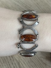 Art Déco Bernsteinarmband 835 Silber Ostsee Bernstein Fischland Vintage Schmuck 