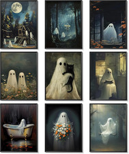 Vintage Halloween Wall Art Posters Prints Set of 9 - Vintage Spooky Ghost Canvas