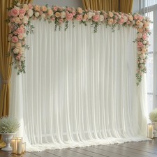 10x10 FT Ivory Sheer Tulle Backdrop Curtains For Wedding Birthday 2PK Set