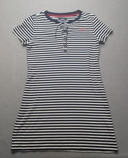 Women's Chaps Short Sleeve V-Neck T-Shirt Dress Blue White Medium