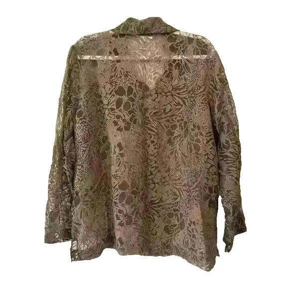 VTG Womens L Mocha Sheer Floral Blouse Button Down Top Fairy Grunge Whimsigoth - Image 2 of 4