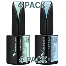 VENALISA 4 Pcs 15ml Gel Nail Ploish Base and Top Coat Set, No Wipe High Gloss