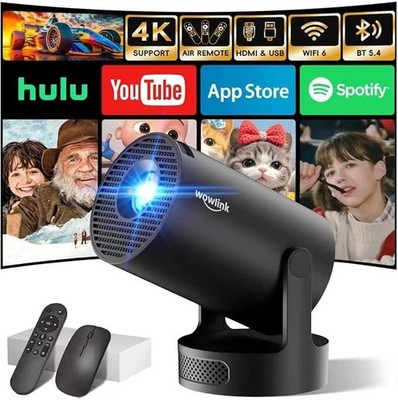 Mini Beamer 4K Full HD 1080P Smart Projektor WiFi 6 BT 5.4 Schwarz