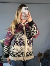 ISABEL MARANT for H&M Chunky Wool Zip Up Hand Knit Size XS Burgundy & Cream