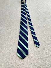 CRISTOPHER HAYES 100% Silk Tie Blue Green Stripe Men's Necktie made in USA