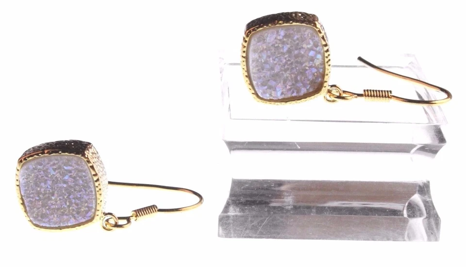 Elise M 18K Gold Plated Pink Druzy Dangle Drop Shepherds Hook Earrings NWT - Image 2 of 4