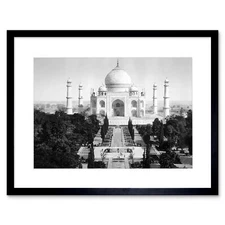 Taj Mahal In Agra Vintage History Old BW Picture Framed Wall Art Print