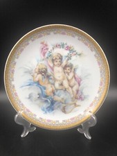 Grande Piatto da muro parete DEPOS Angeli Putti dipinto a mano bordo d'orato