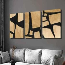 3pcs Geometric Abstract Shape in Beige And Black Wall Art Canvas Framed 50x70cm