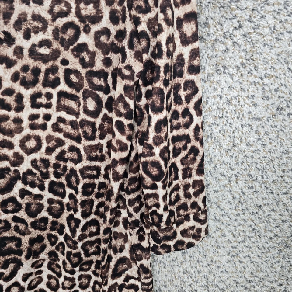 Chicos Top Mujer 1 EE. UU. Mediano Marrón Estampado Animal Malla Cuello Corbata Informal Damas Foto 2 de 4