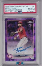 Royce Lewis 2022 Topps Chrome Update Sapphire Purple Ref Auto 2/10 PSA 8 Auto 10