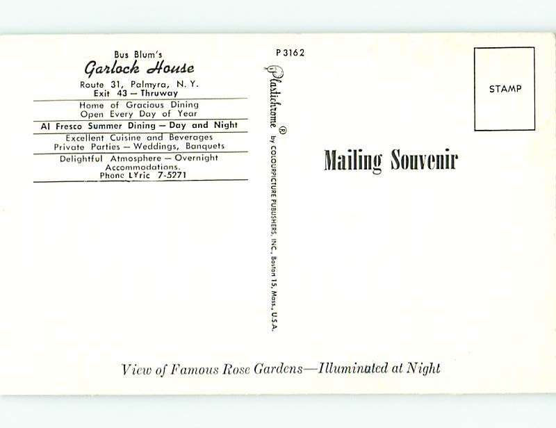 Unused Pre1980 FLOWER GARDEN AT GARLOCK HOUSE RESTAURANT Palmyra NY