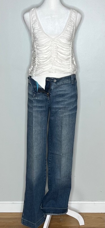 Vintage SISLEY womens blue, wide leg, low rise, mild stretchy  jeans S IT42, US6