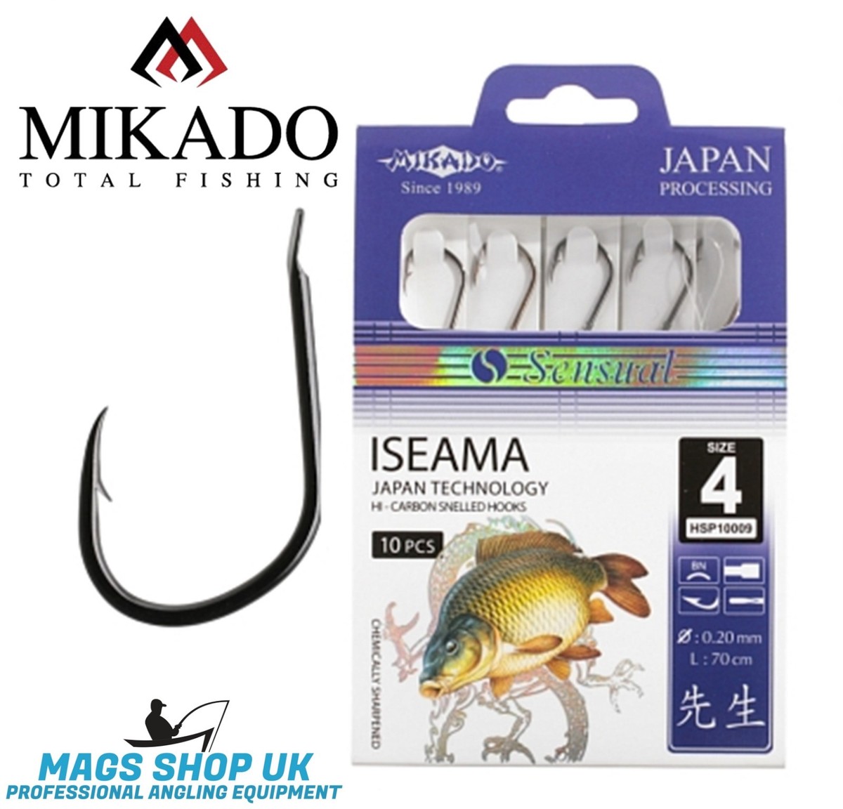 MIKADO ''SENSUAL ISEAMA'' 10 BARBED HOOKS WITH LEADERS,BLACK/GOLD,ALL SIZES,CARP MIKADO ''SENSUAL ISEAMA'' 10 BARBED HOOKS WITH LEADERS,BLACK/GOLD,ALL SIZES,CARP