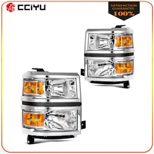 Headlights For 2014-2015 Chevy Silverado 1500 Chrome Housing w/Amber Corner Lamp