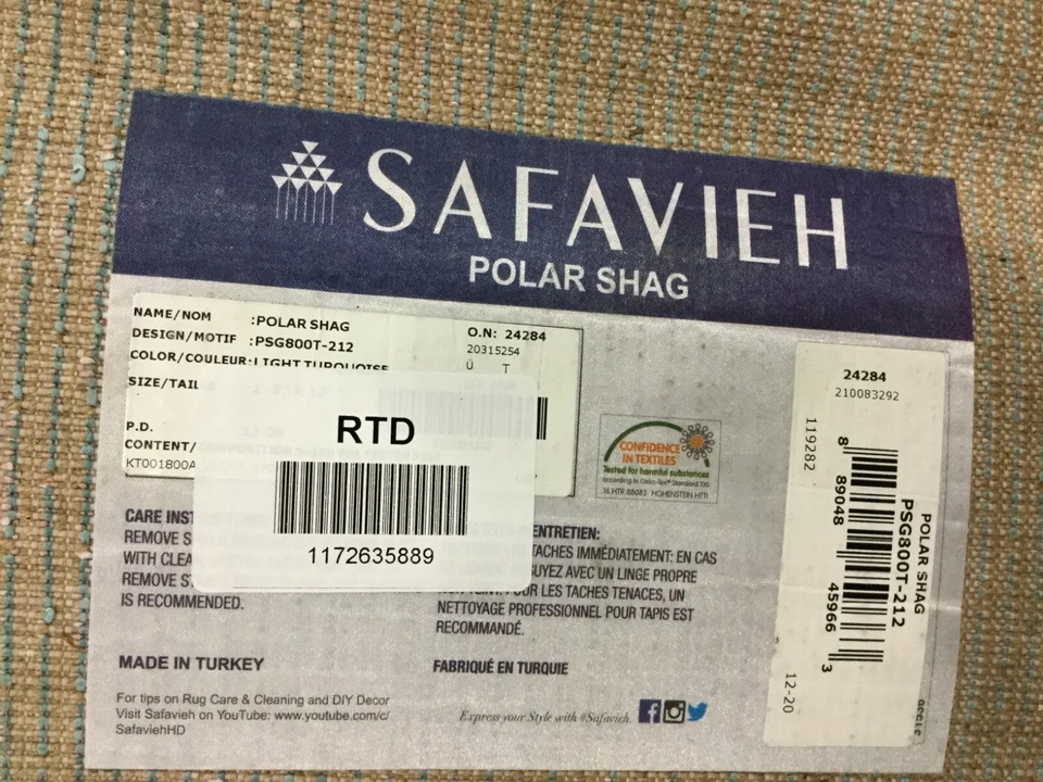 LIGHT TURQUOISE 2'-3" X 12' Back Stain Rug, Reduced Price 1172635889 PSG800T-212 - Image 2 of 4