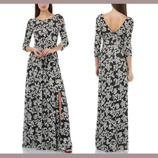 NEW 450 JS Collection Embroidered 3/4 Sleeve Mesh Gown Black/Silver 10 G750