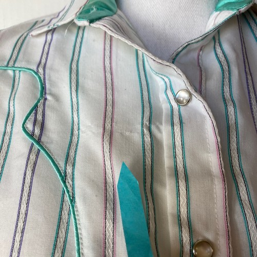 Vintage Pearl Snap Down Womens Top Shirt Juniors Sz 7 Striped White Western Wear - Picture 6 of 10