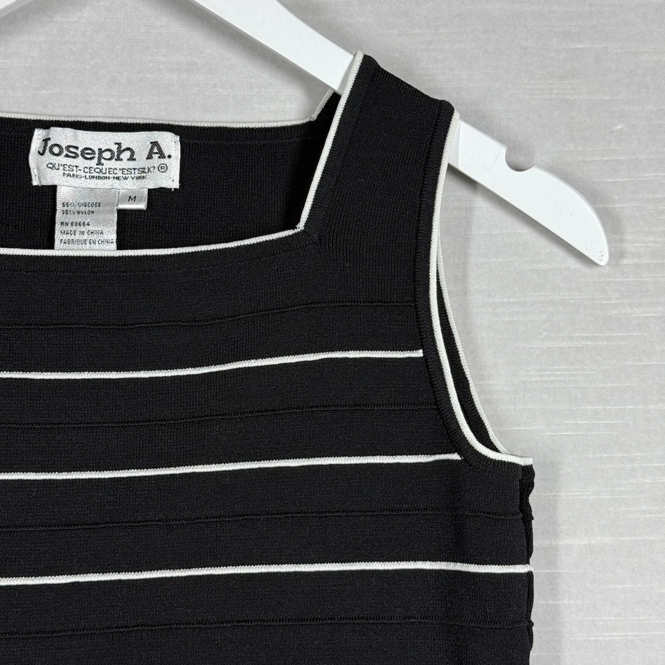 Джозеф А. Топ женщин средний черный белая полоса без рукавов минималистский шик 90-х - Изображение 2 из 4