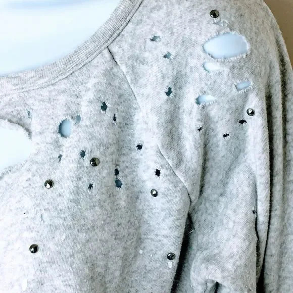 Chaser Women Sweatshirt Grey Paint Splatter Stud … - image 4