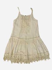 AMERICAN EAGLE Womens S Ivory Boho Crochet Fringe Summer Slip On Gauze Dress
