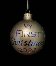 2022 DATED BABY'S 1ST CHRISTMAS ROUND BALL BOY ORNAMENT BLOWN GLASS BLUE NWT
