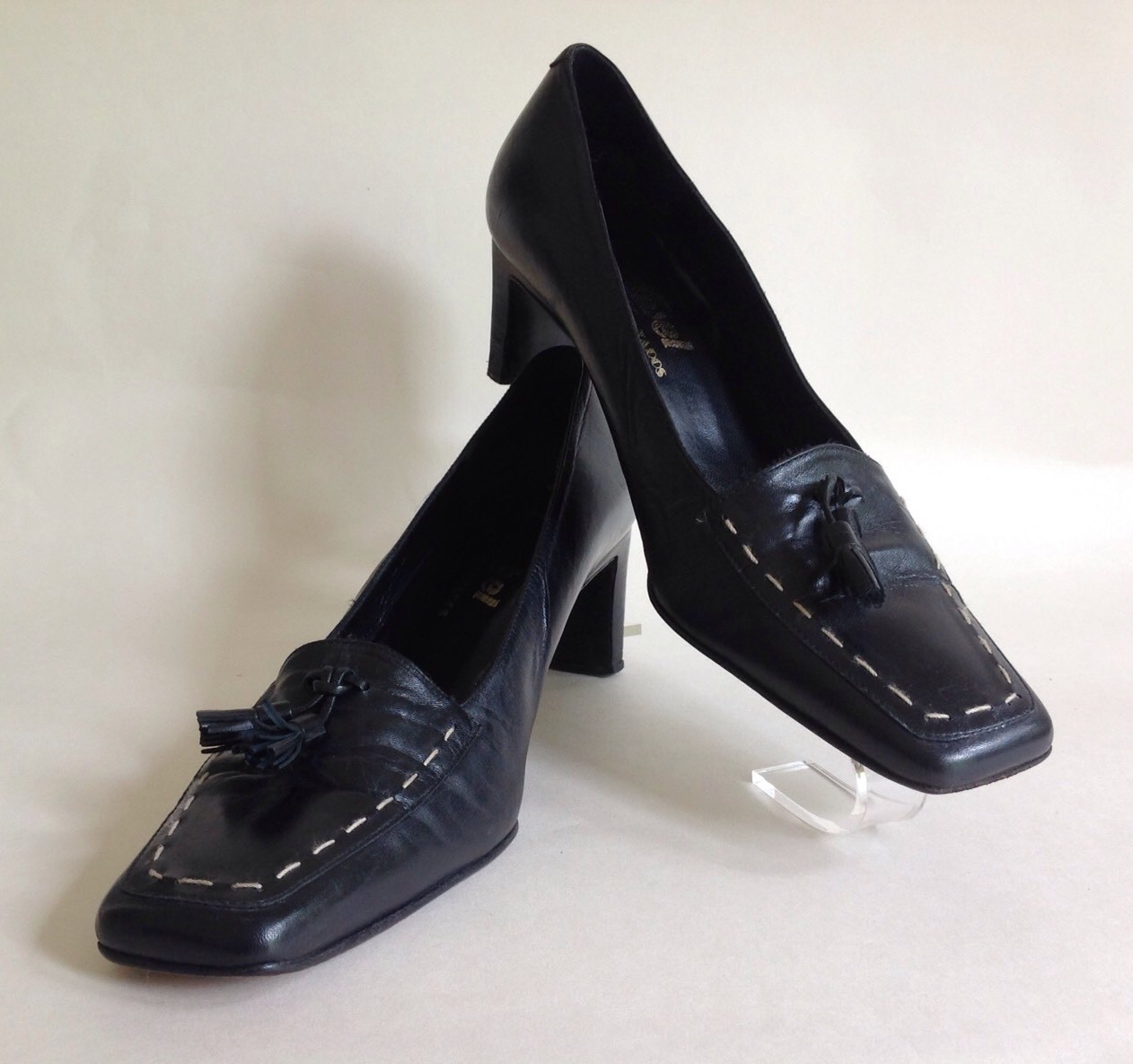 Maribel Calzados Cuero Negro Tacón Medio Negocios Mocasín Corte Zapato Reino Unido 5 EU 38