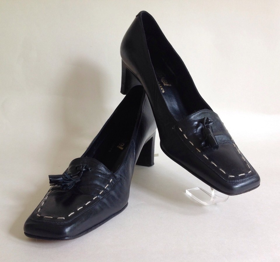 Maribel Calzados Cuero Negro Tacón Medio Negocios Mocasín Corte Zapato Reino Unido 5 EU 38