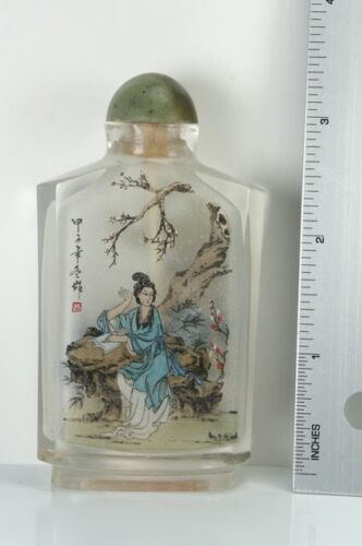 VINTAGE chinesische umgekehrte Kunst handbemalter Schnupftabak-/Parfümflakon - Geisha Mädchen - Bild 3 von 6