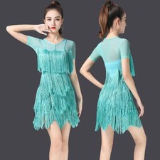 Latin Fringes Tango Rumba Ballroom Performance Dance Dress Costume Cha Cha