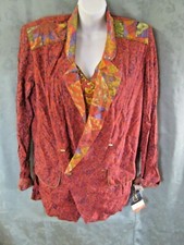 VTG 90's AKF Two Piece Blouse  Blazer Set Size Medium Patchwork Floral NWT