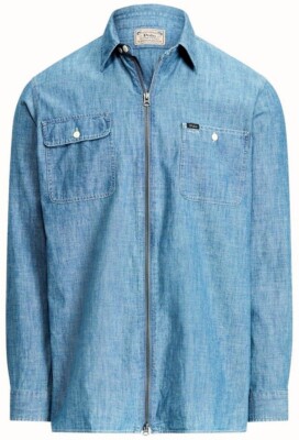 POLO RALPH LAUREN TALON FULL-ZIP BLUE INDIGO CHAMBRAY UTILITY WORK 