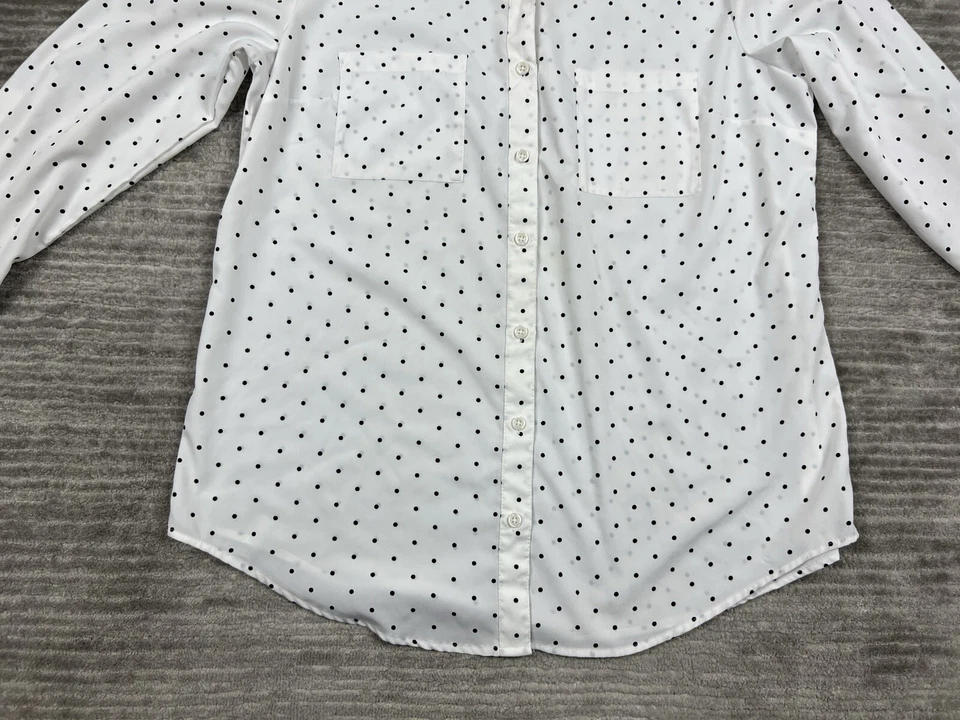 Faded Glory Top Womens Large White Black Polka Dot Button Up 3/4 Sleeve - Image 3 of 4