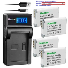 Kastar Battery LCD Charger for Canon NB-12L CB-2LG & Canon VIXIA mini X Camera