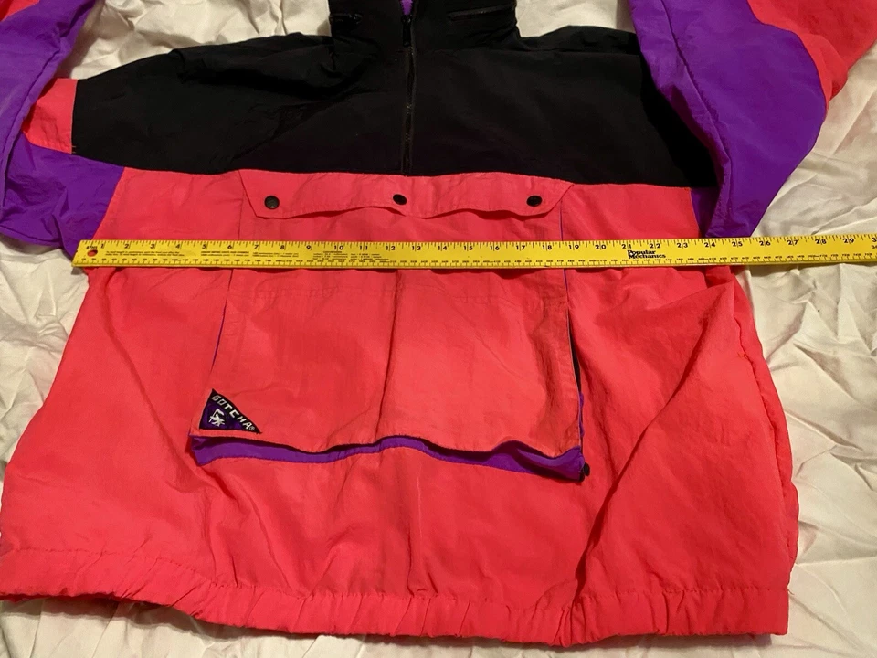 Vintage 80s Gotcha L Windbreaker Jacket Neon With Pockets, Pink, Purple, Black - Image 3 of 4